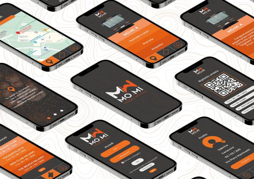 Progetto Mobi realizzato in Figma da uno studente ISGMD Design Academy: mockup dell'app per la mobilità sicura